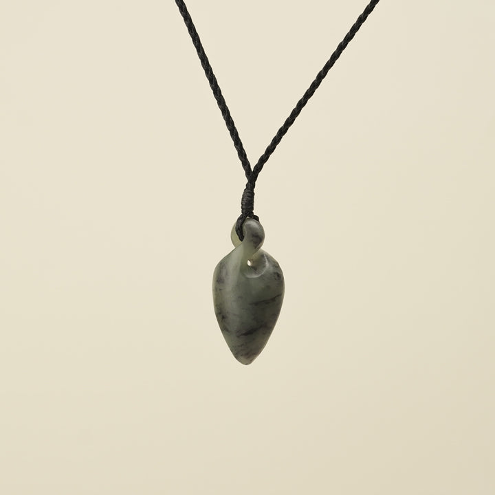Pikorua Inanga Small Pounamu Pendant, Black Binding