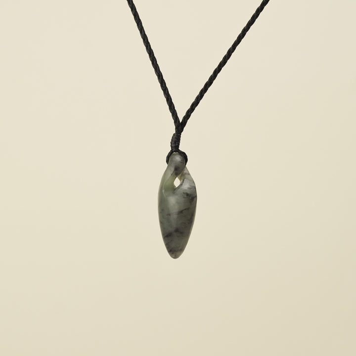 Pikorua Inanga Small Pounamu Pendant, Black Binding