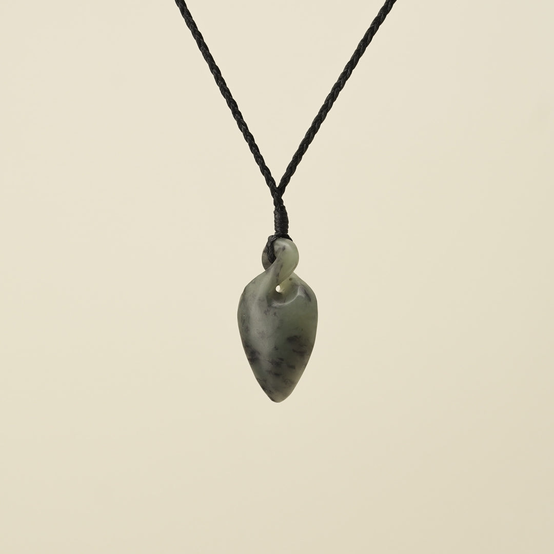 Pikorua Inanga Small Pounamu Pendant, Black Binding