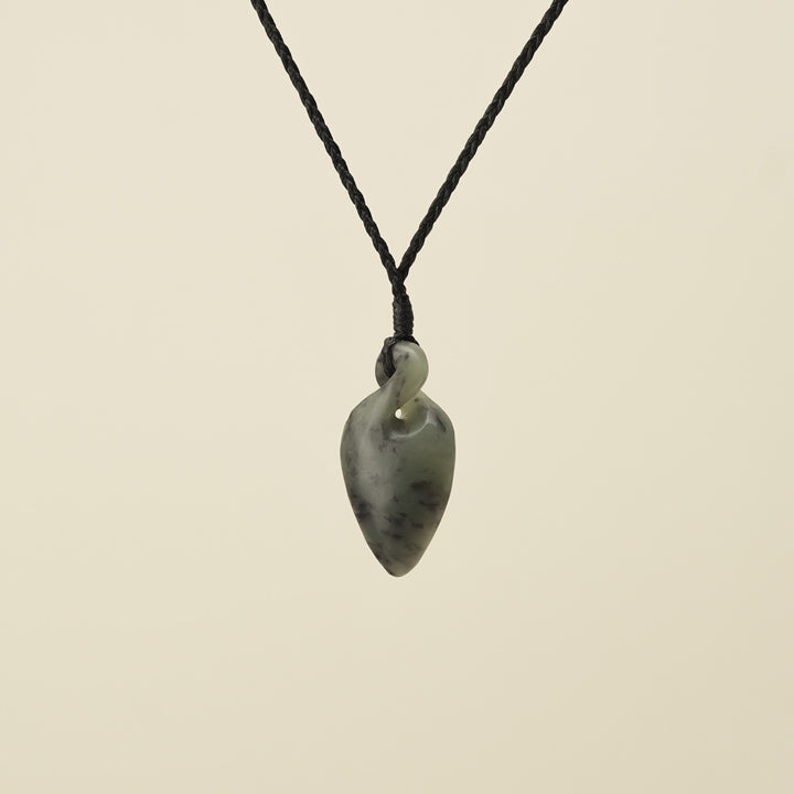 Pikorua Inanga Small Pounamu Pendant, Black Binding