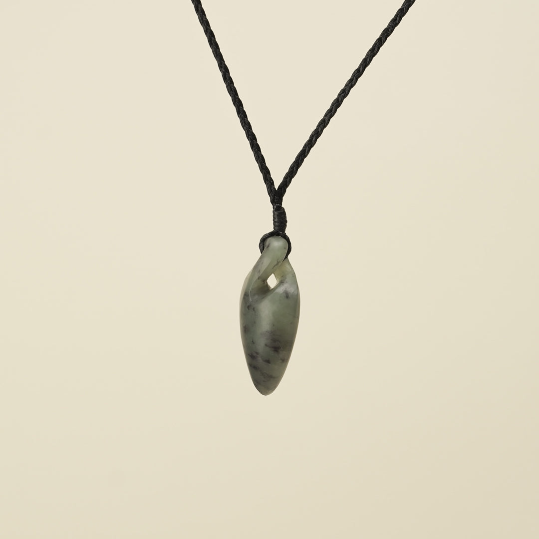 Pikorua Inanga Small Pounamu Pendant, Black Binding