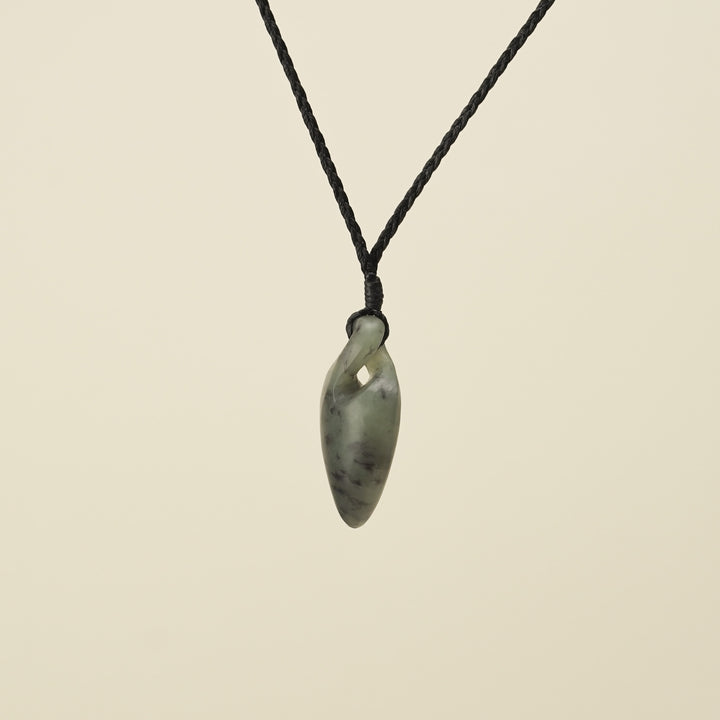 Pikorua Inanga Small Pounamu Pendant, Black Binding