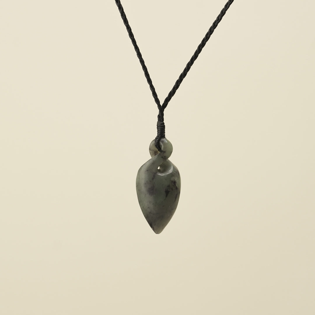Pikorua Inanga Small Pounamu Pendant, Black Binding