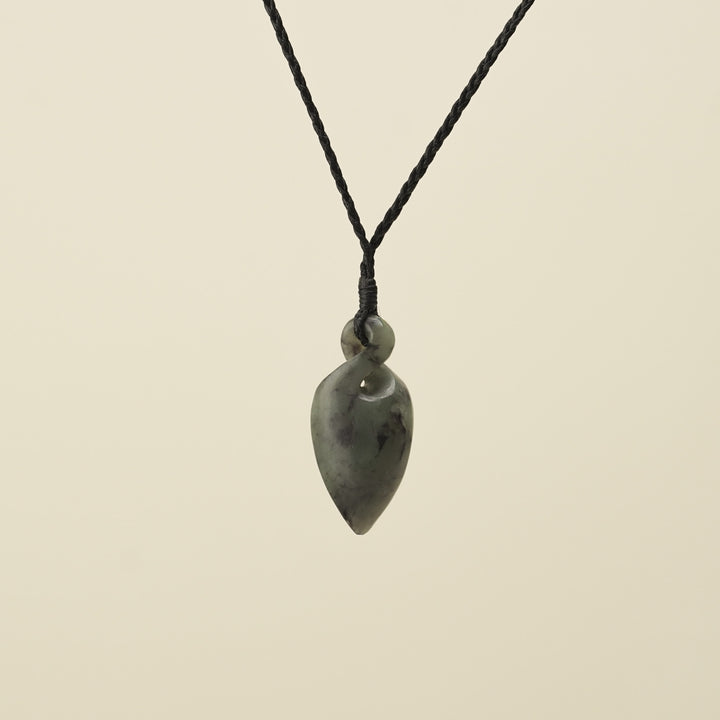 Pikorua Inanga Small Pounamu Pendant, Black Binding