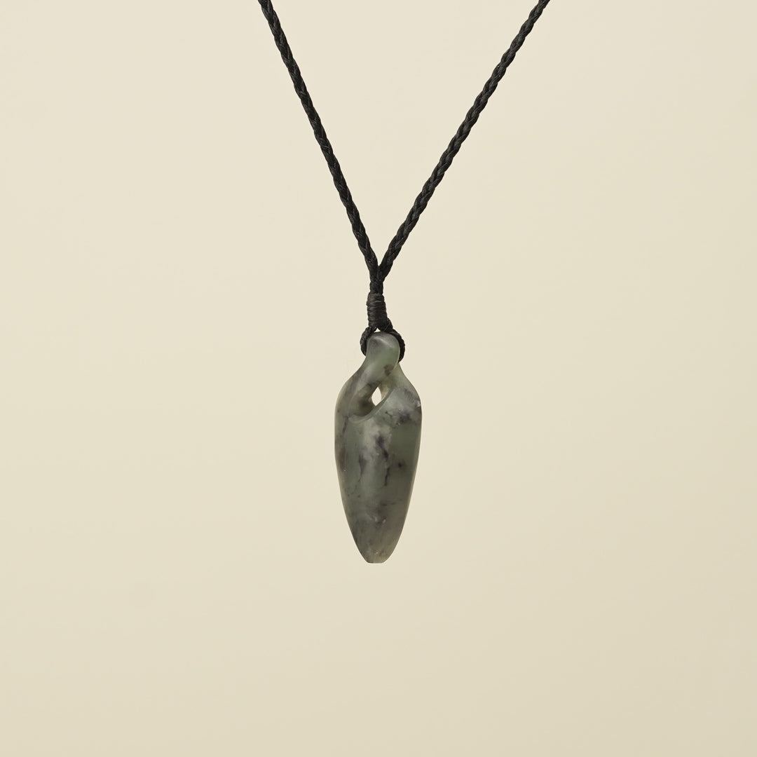 Pikorua Inanga Small Pounamu Pendant, Black Binding