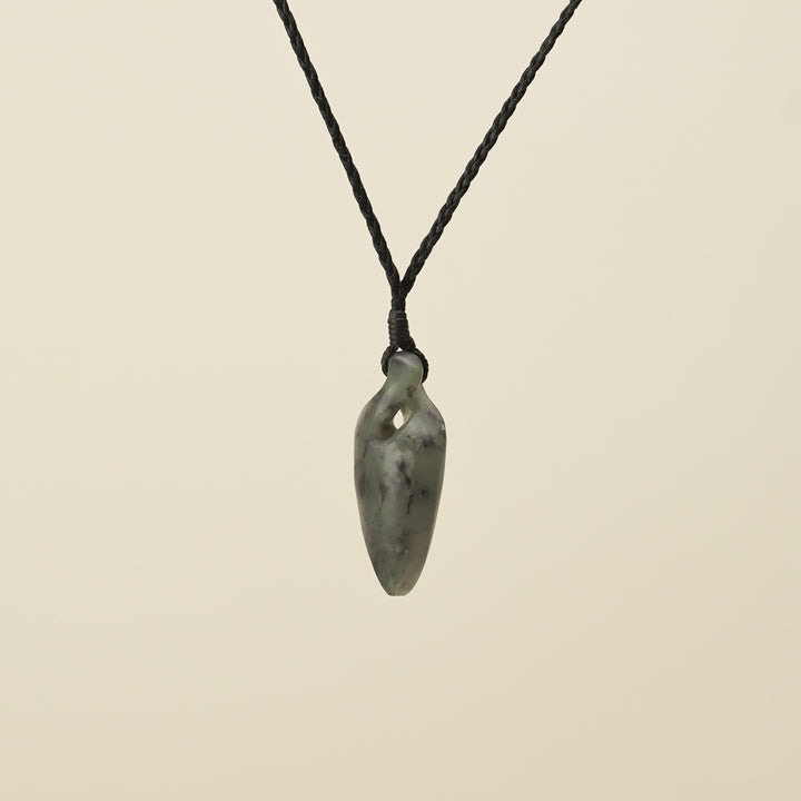 Pikorua Inanga Small Pounamu Pendant, Black Binding