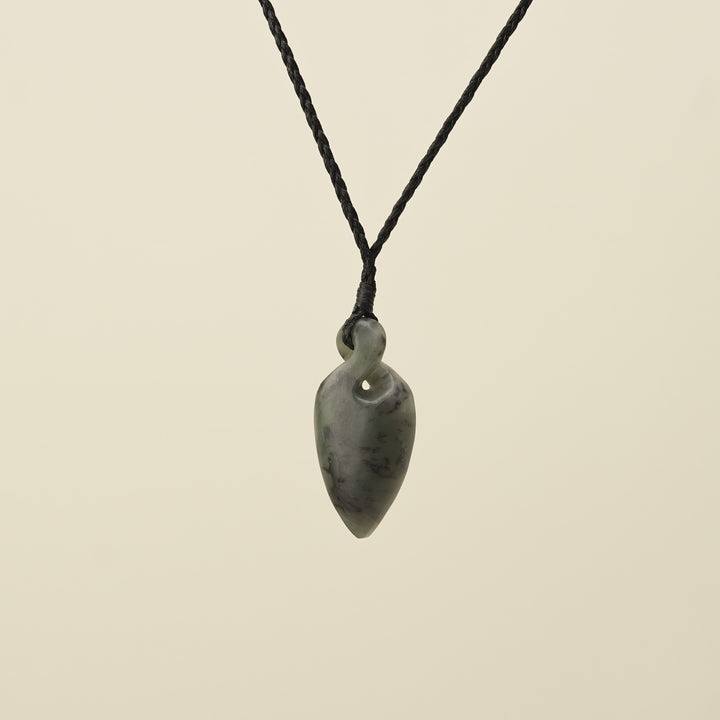 Pikorua Inanga Small Pounamu Pendant, Black Binding