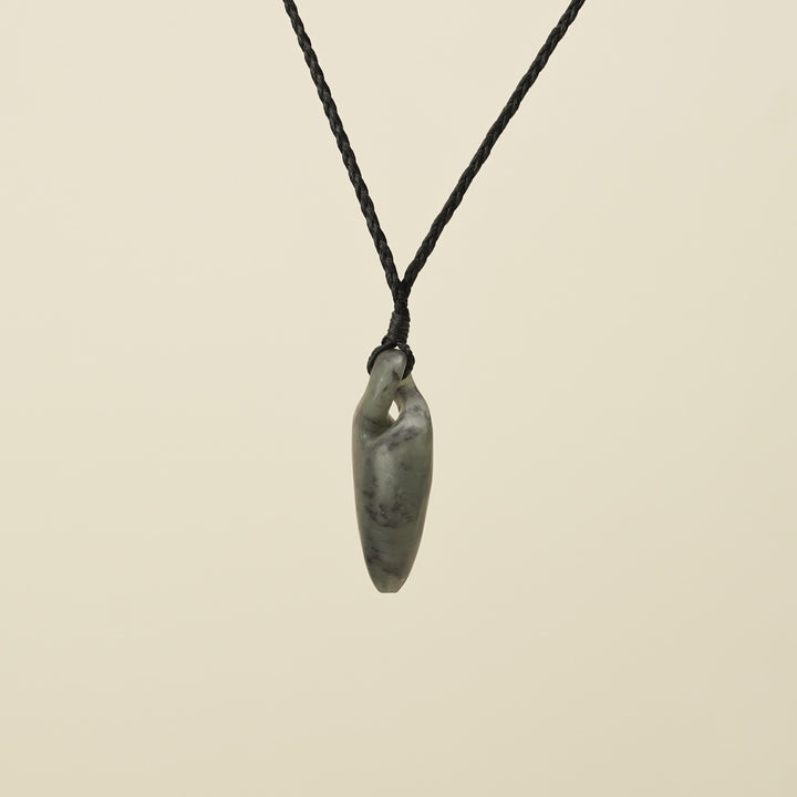 Pikorua Inanga Small Pounamu Pendant, Black Binding
