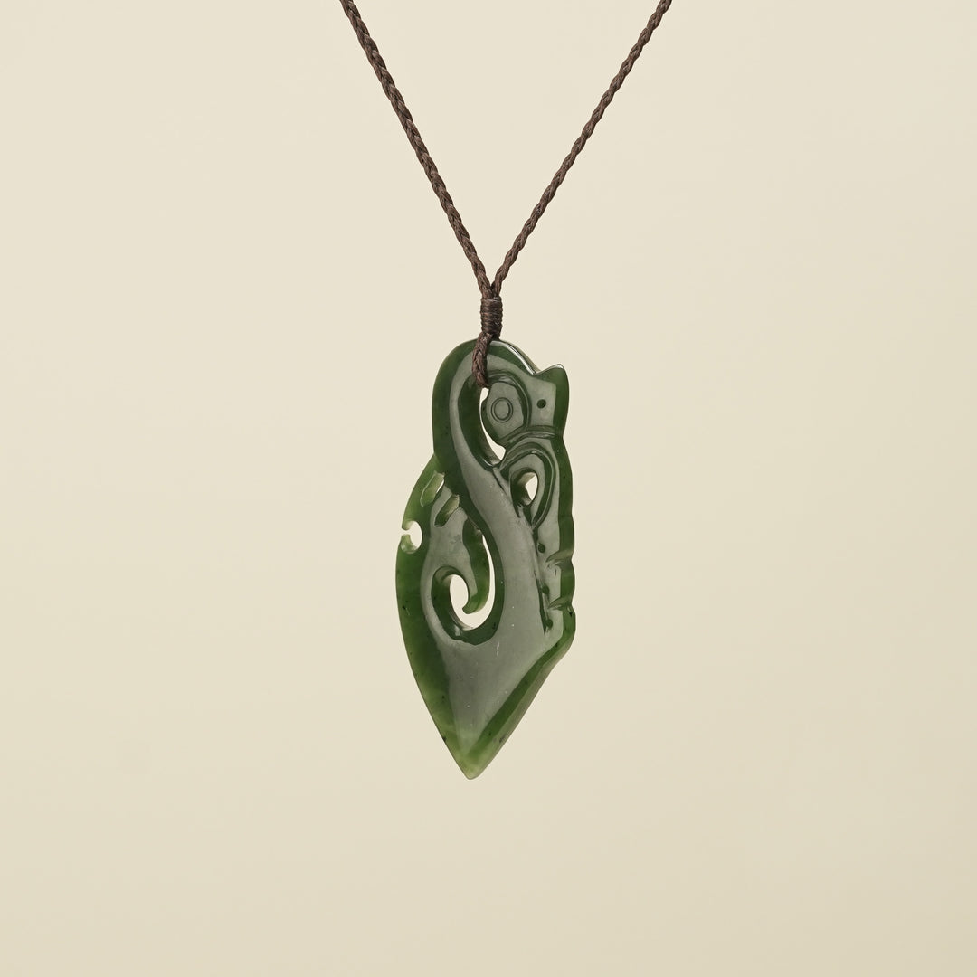 Manaia Kawakawa Greenstone Large Pendant Brown Binding