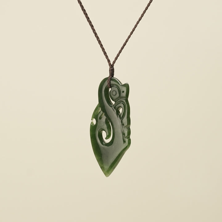 Manaia Kawakawa Greenstone Large Pendant Brown Binding