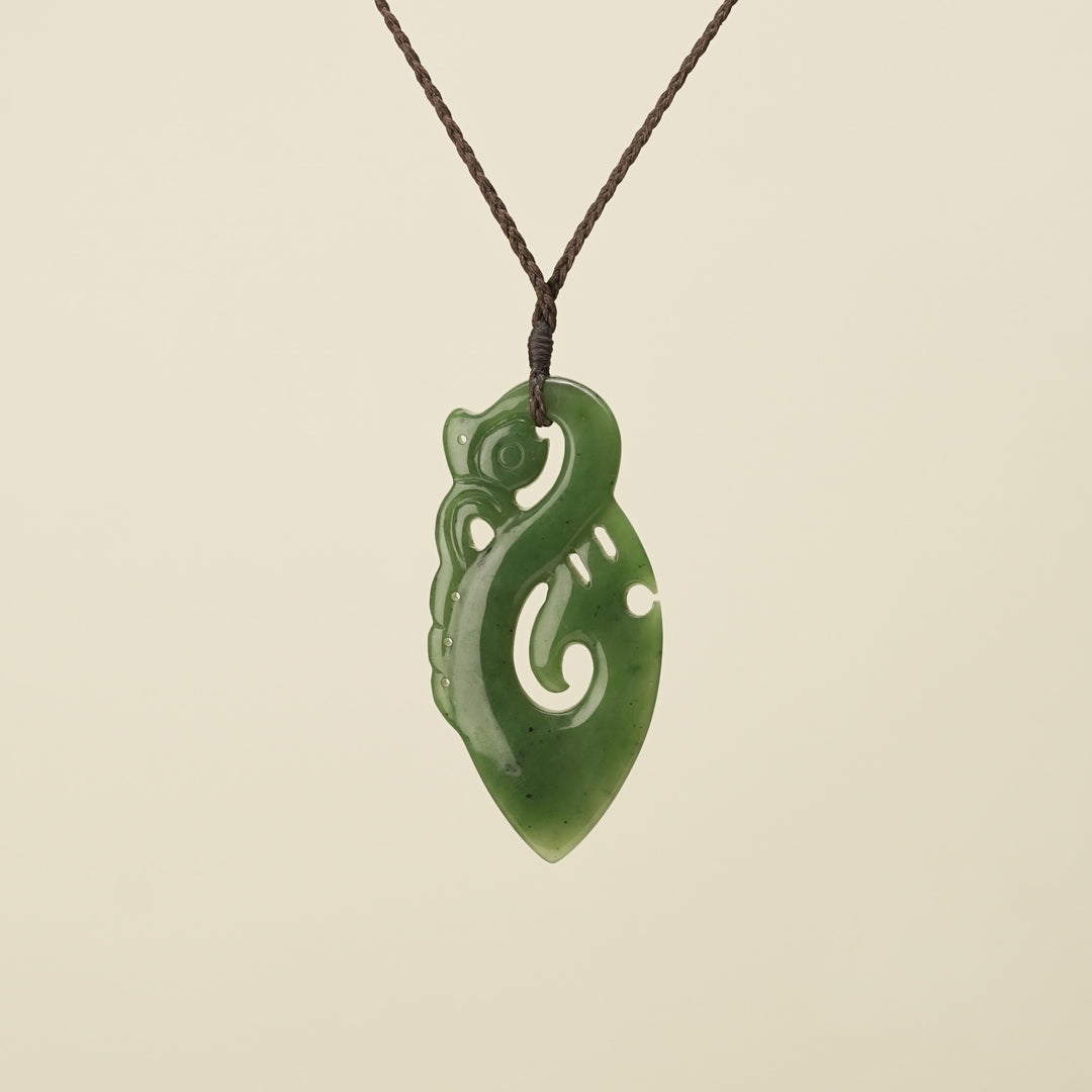 Manaia Kawakawa Greenstone Large Pendant Brown Binding