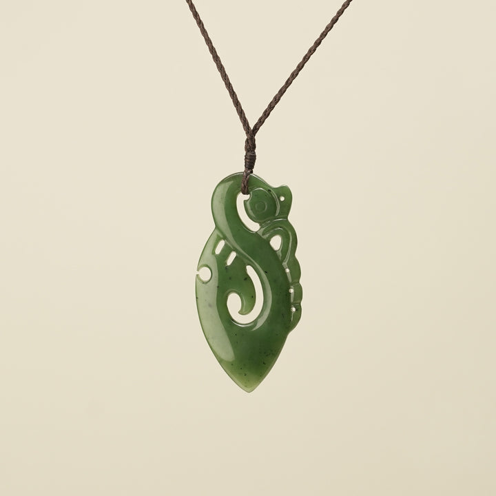 Manaia Kawakawa Greenstone Large Pendant Brown Binding