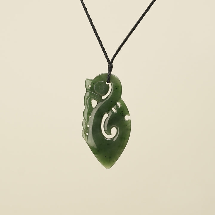 Manaia Kawakawa Greenstone Large Pendant Black Binding