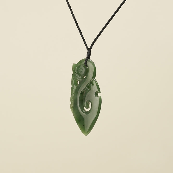 Manaia Kawakawa Greenstone Large Pendant Black Binding