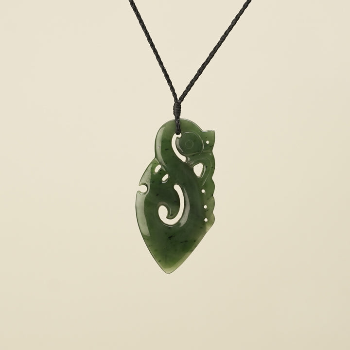 Manaia Kawakawa Greenstone Large Pendant Black Binding