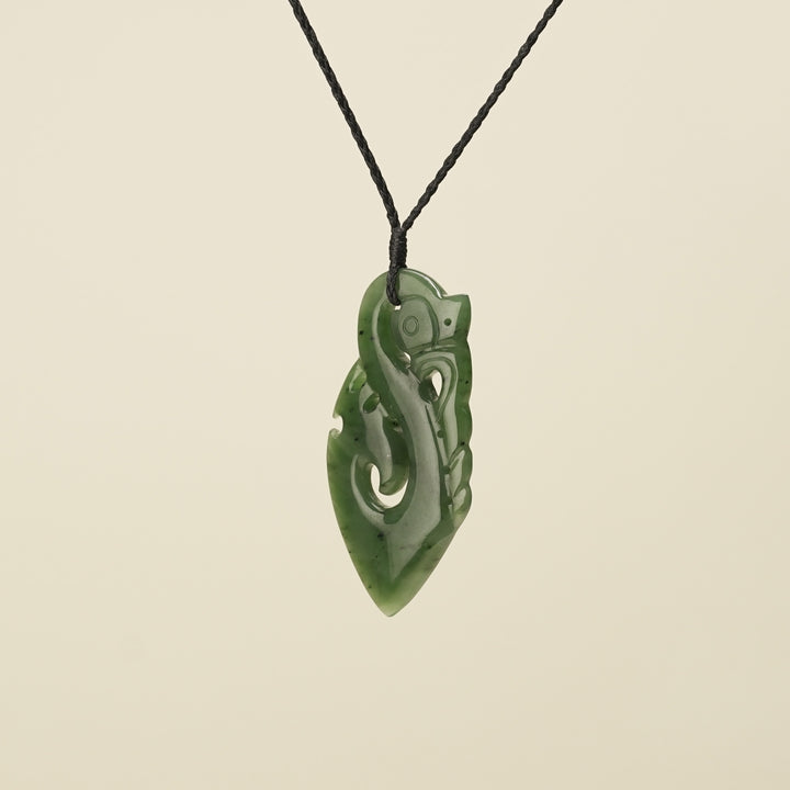 Manaia Kawakawa Greenstone Large Pendant Black Binding