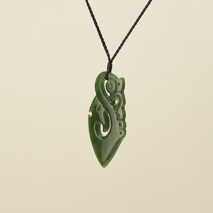 Manaia Kawakawa Greenstone Large Pendant Black Binding