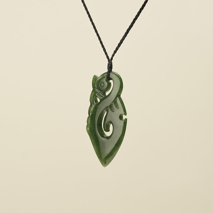 Manaia Kawakawa Greenstone Large Pendant Black Binding