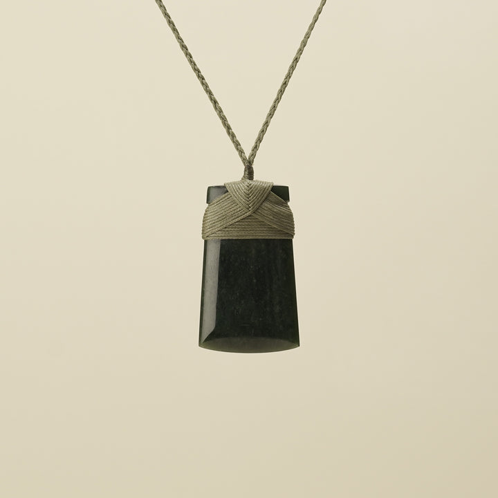 Medium Large Kawakawa Toki Pounamu Pendant Khaki Binding