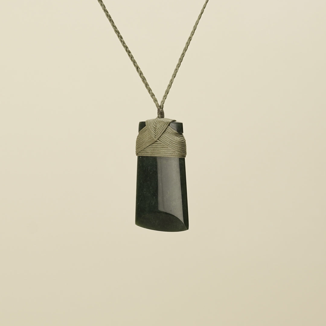 Medium Large Kawakawa Toki Pounamu Pendant Khaki Binding