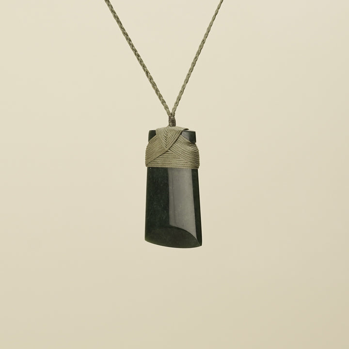Medium Large Kawakawa Toki Pounamu Pendant Khaki Binding