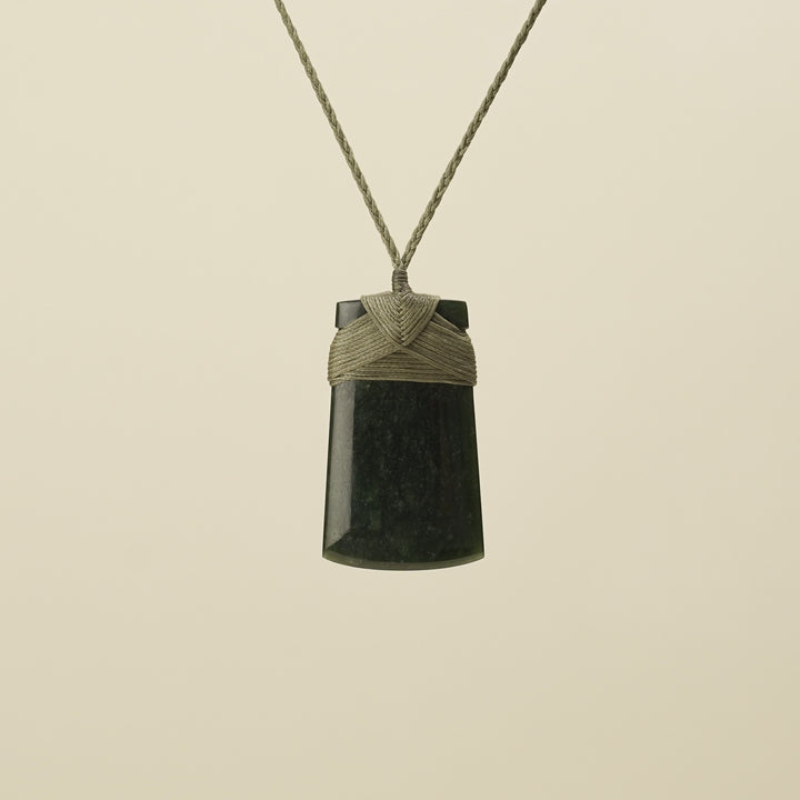 Medium Large Kawakawa Toki Pounamu Pendant Khaki Binding
