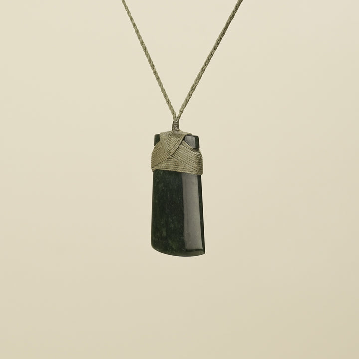 Medium Large Kawakawa Toki Pounamu Pendant Khaki Binding