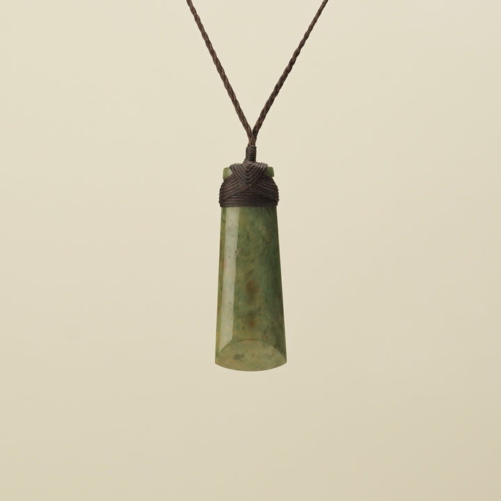 Medium Large Raukaraka Toki Pounamu Pendant Brown Binding