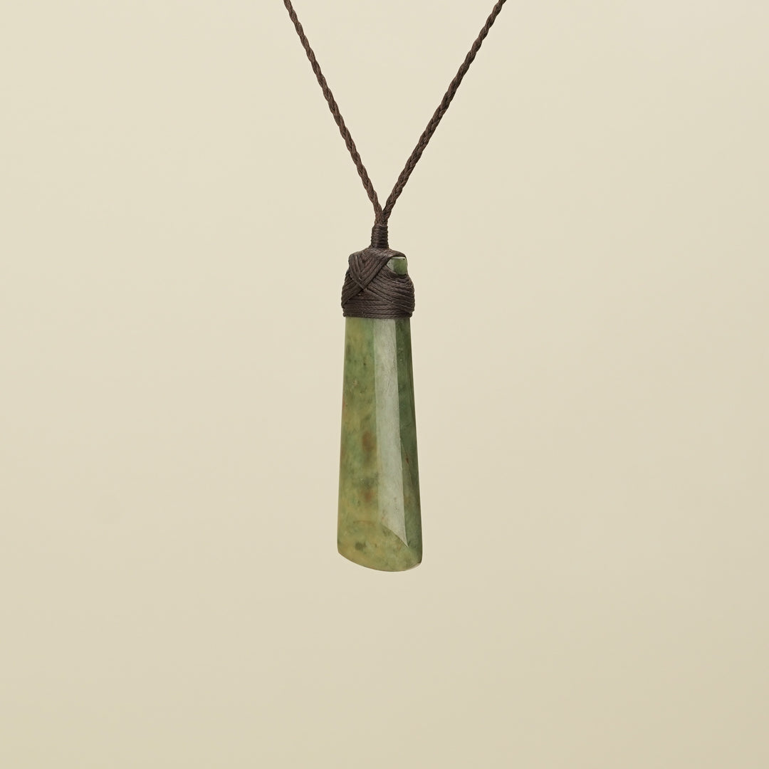 Medium Large Raukaraka Toki Pounamu Pendant Brown Binding