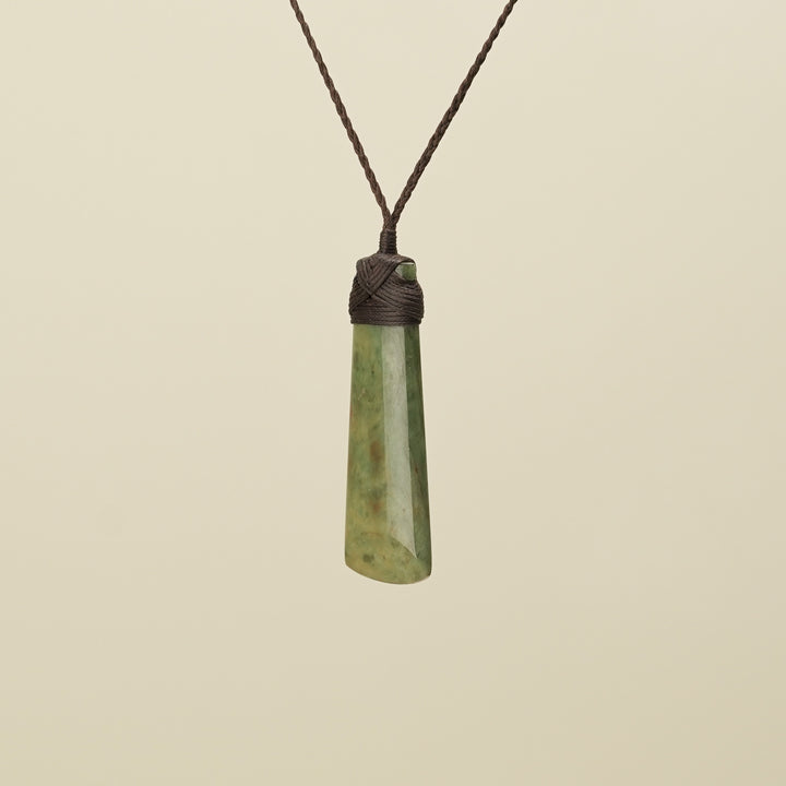 Medium Large Raukaraka Toki Pounamu Pendant Brown Binding