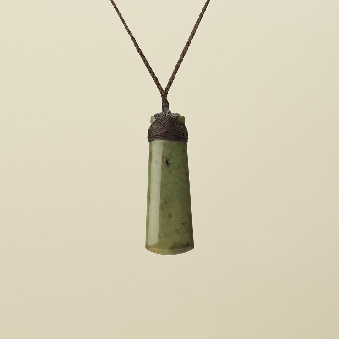Medium Large Raukaraka Toki Pounamu Pendant Brown Binding
