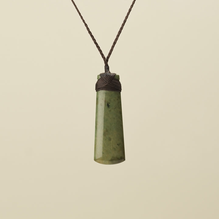 Medium Large Raukaraka Toki Pounamu Pendant Brown Binding