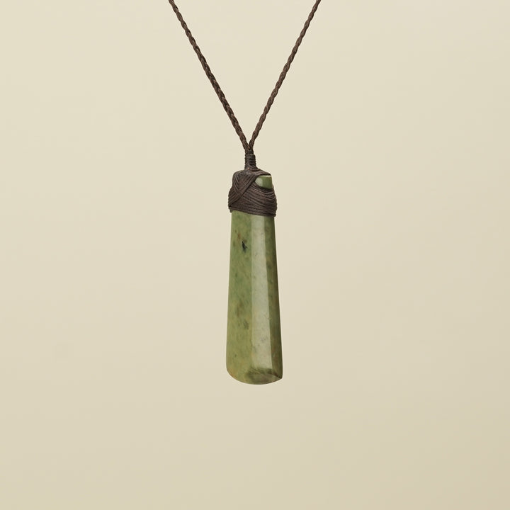 Medium Large Raukaraka Toki Pounamu Pendant Brown Binding