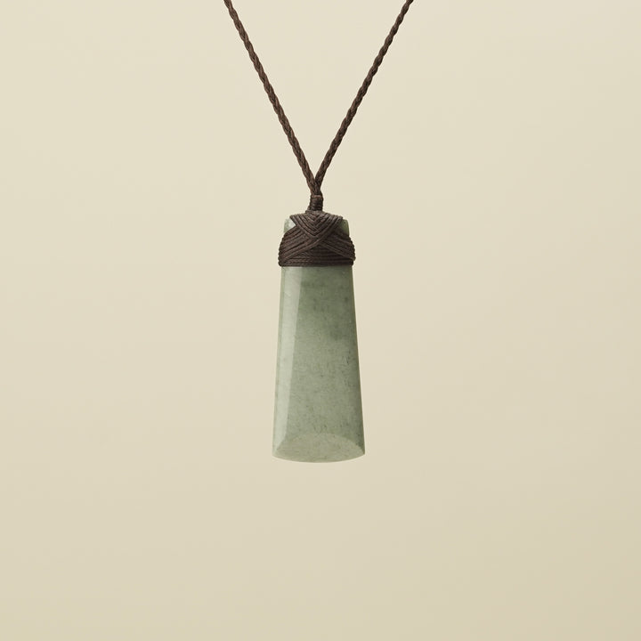 Medium Large Inanga Toki Pounamu Pendant Brown Binding