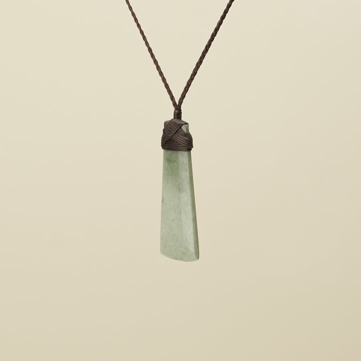 Medium Large Inanga Toki Pounamu Pendant Brown Binding