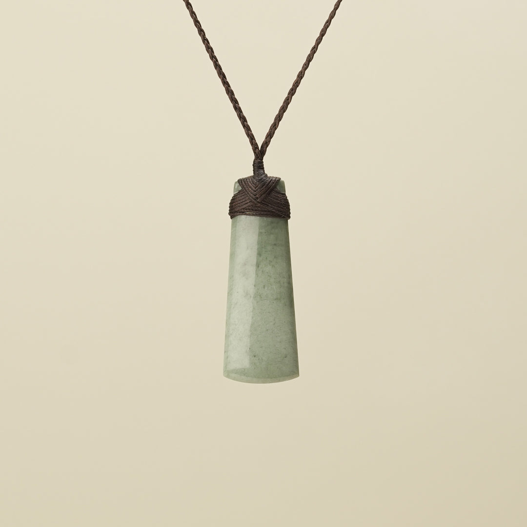 Medium Large Inanga Toki Pounamu Pendant Brown Binding