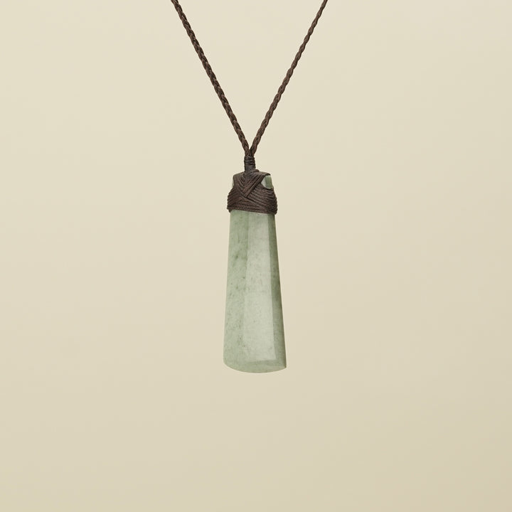 Medium Large Inanga Toki Pounamu Pendant Brown Binding