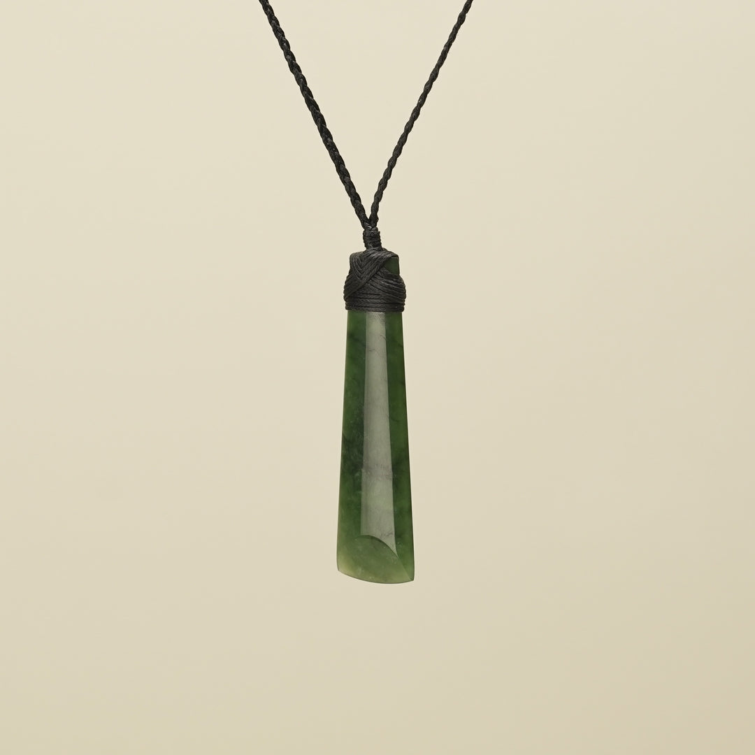 Medium Large Kahurangi Toki Pounamu Pendant Black Binding