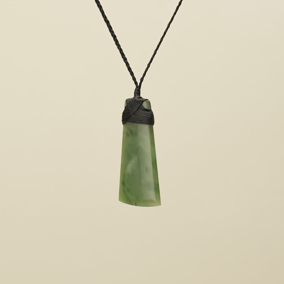 Medium Large Kahurangi Toki Pounamu Pendant Black Binding