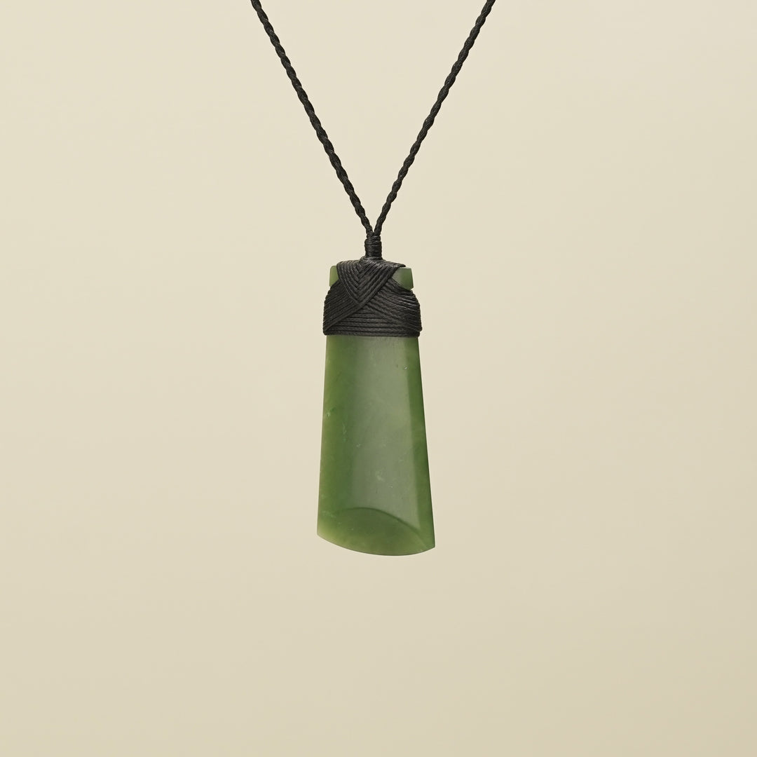 Medium Large Kahurangi Toki Pounamu Pendant Black Binding