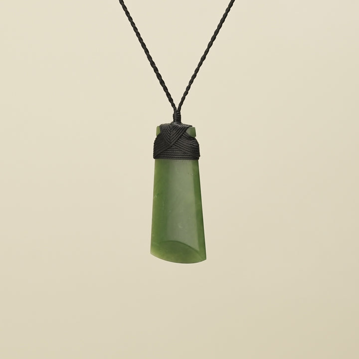 Medium Large Kahurangi Toki Pounamu Pendant Black Binding