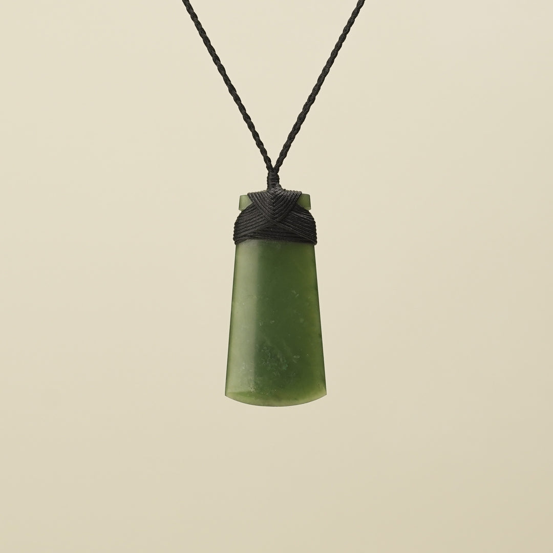 Medium Large Kahurangi Toki Pounamu Pendant Black Binding