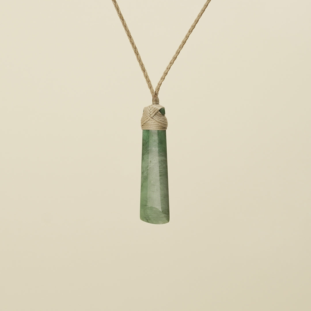 Inanga Toki Small Pounamu Pendant Tan Binding