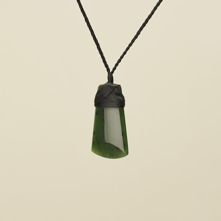 Kawakawa Toki Small Pounamu Pendant Black Binding
