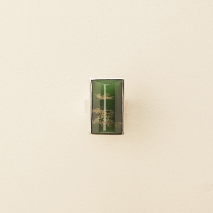 Flower Pounamu Ring, Sterling Silver, Size N