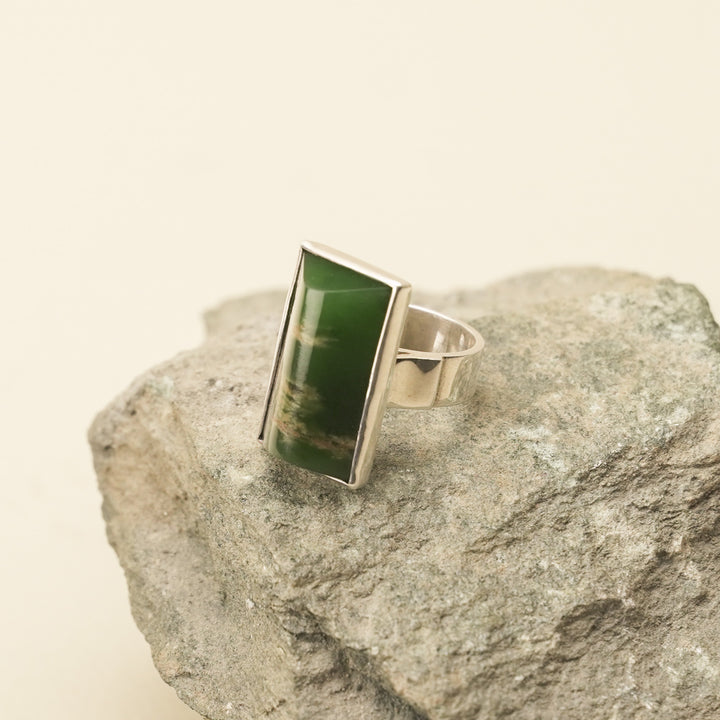 Flower Pounamu Ring, Sterling Silver, Size N