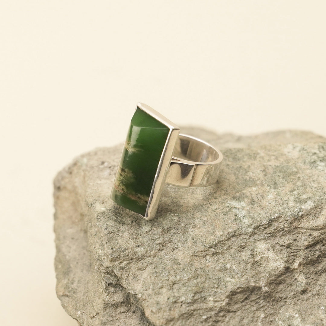Flower Pounamu Ring, Sterling Silver, Size N