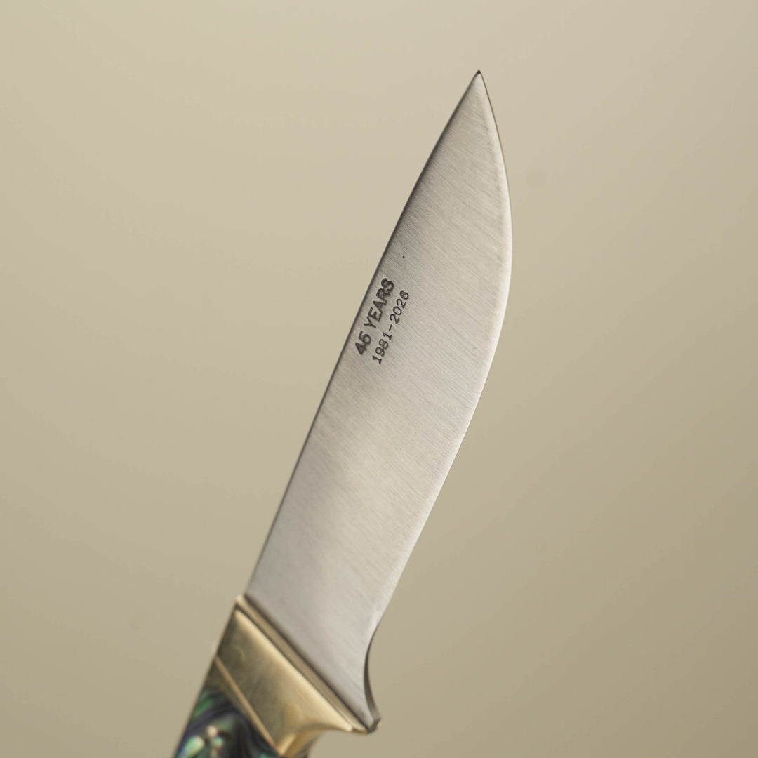 NZ Pāua & Brass Hunting Knife: Svord Carbon Steel — 45th Anniversary Limited Edition