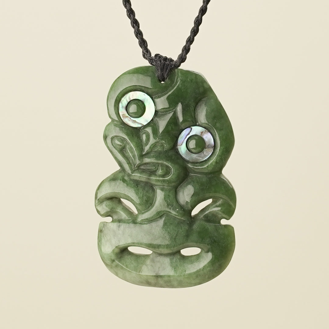 Hei Tiki Kahurangi Pounamu Large Pendant, Black Binding