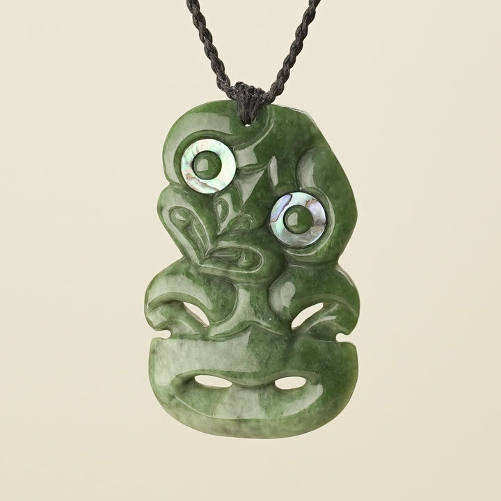 Hei Tiki Kahurangi Pounamu Large Pendant, Black Binding